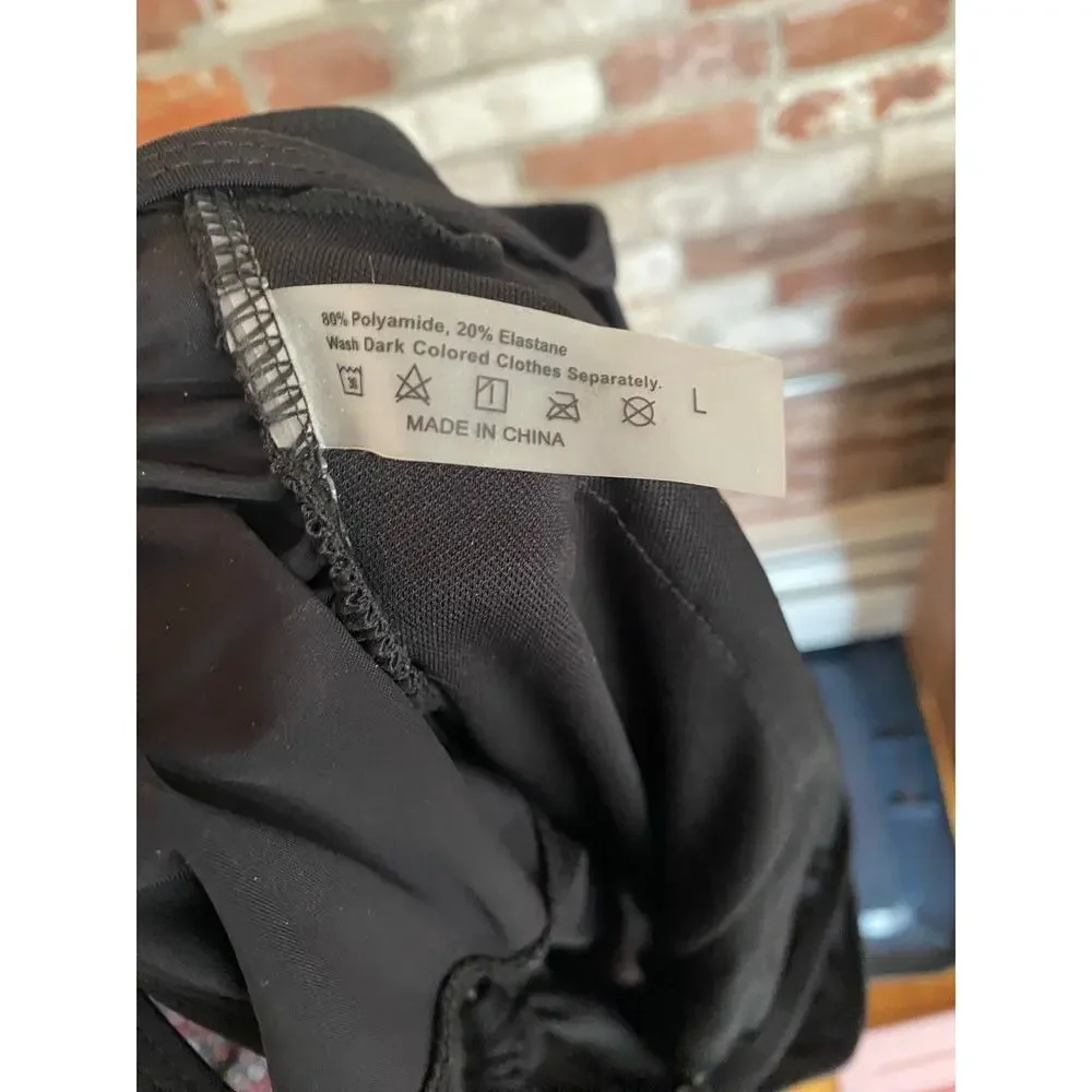 Black One-Piece Swimsuit Adjustable Cross-Back Straps Ring Detail Size L